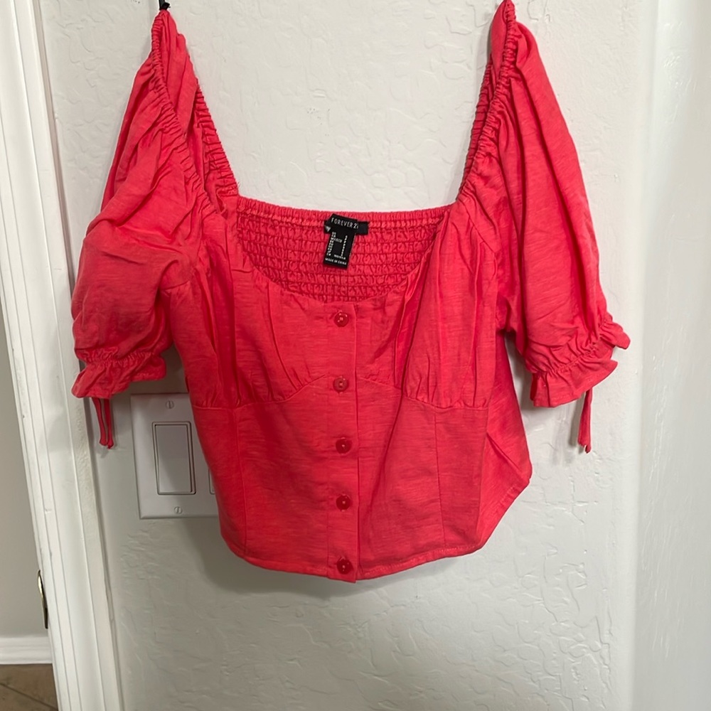 Bright Pink Puffy Sleeve Crop Top